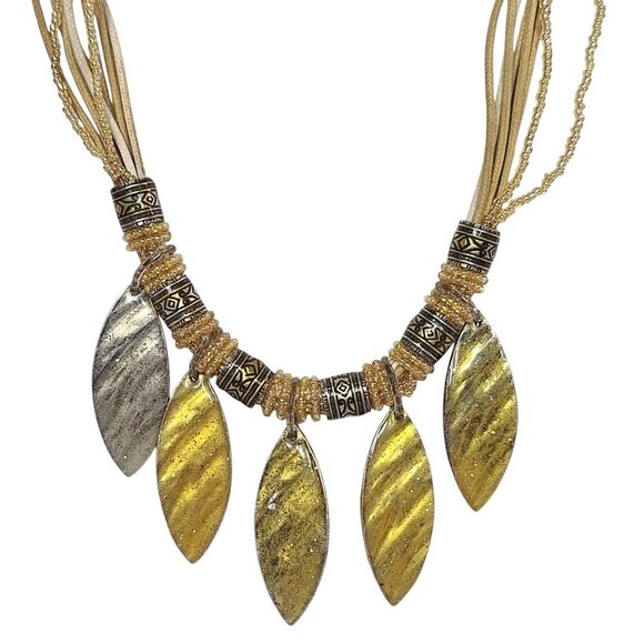 Avenue Multi Strand Seed Beads Boho Leaf Dangles Necklace - Picture 1 of 8